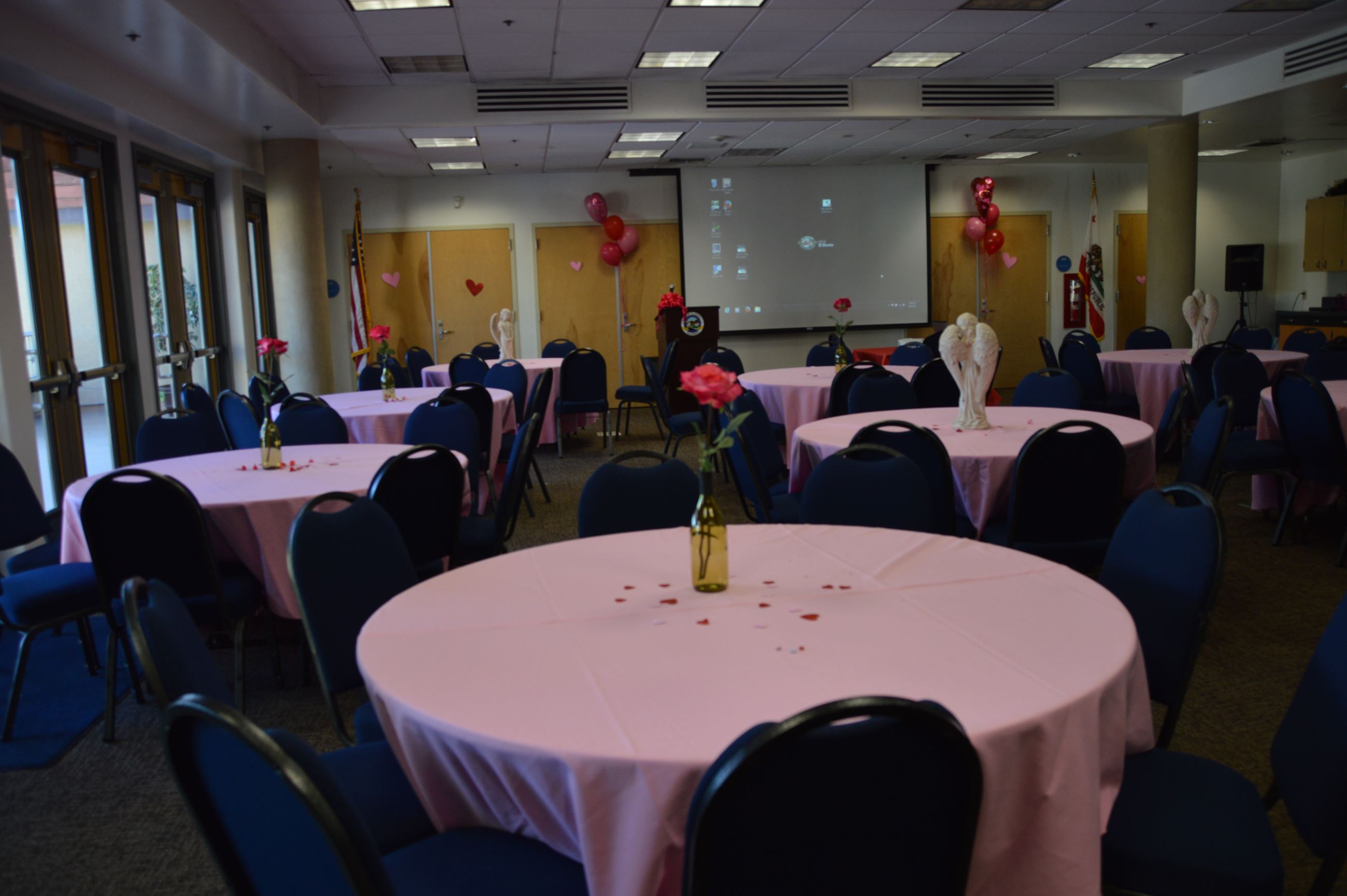 Image of room A at the Aquatic Center decorated for a party