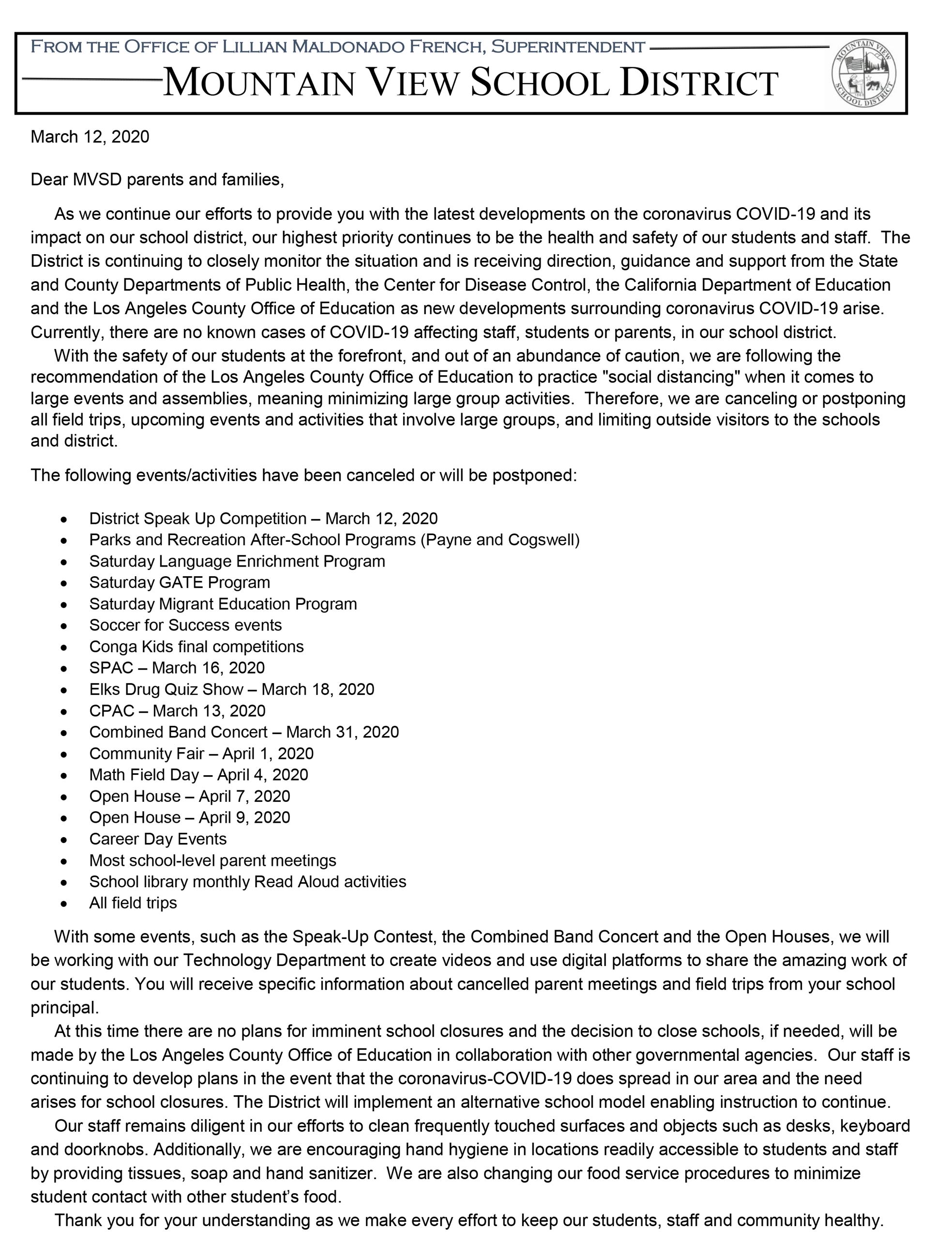 COVID-19 Community Update Letter 3-12-20 FINAL